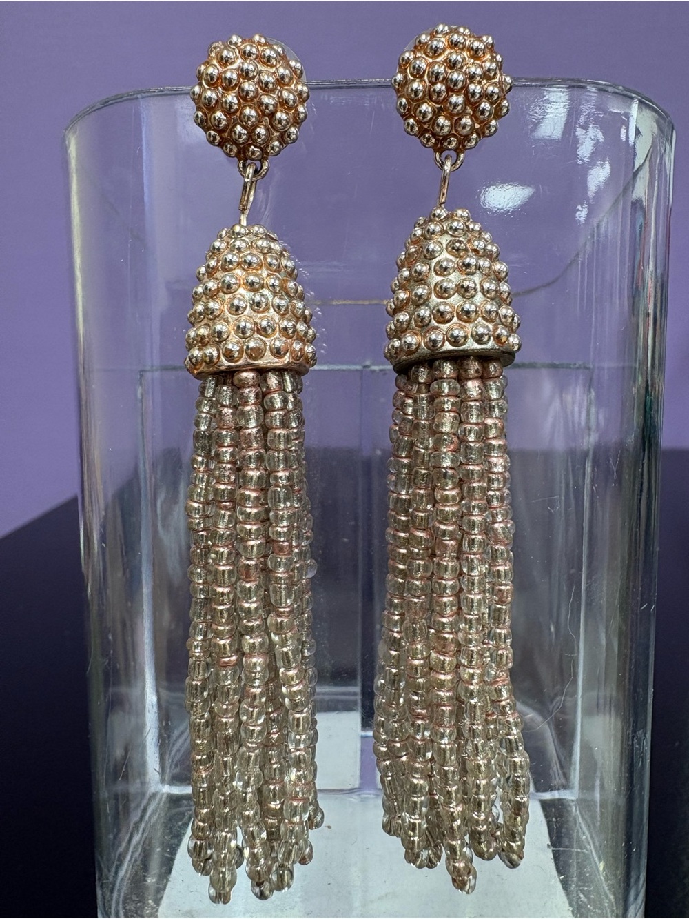 Rose Gold Tassel Beaded Drop Earrings - Elegant Women's Jewelry